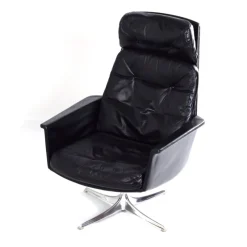 Best Pamono Sedia Swivel Chair in Black Leather attributed to Horst Brüning for Cor, 1960s
