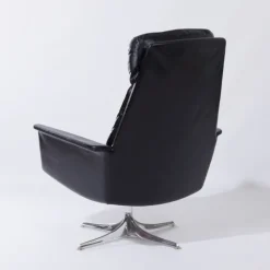 Best Pamono Sedia Swivel Chair in Black Leather attributed to Horst Brüning for Cor, 1960s