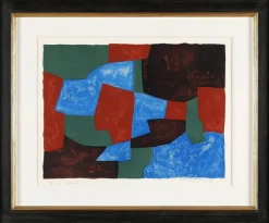 Best Pamono Serge Poliakoff, Komposition Blau, Grün und Rot, 1961, Framed