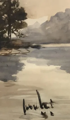 Pamono Sergio Cecchi, Paysage au bord de l'eau, 1954><noscript><img width=
