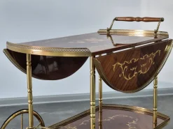 Pamono Serving Drink Bar Cart Trolley with Side Flaps in Marquetry Inlays, 1970s><noscript><img width=