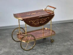 Pamono Serving Drink Bar Cart Trolley with Side Flaps in Marquetry Inlays, 1970s><noscript><img width=