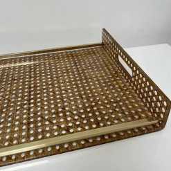Pamono Serving Tray in Acrylic Glass, Cannage & Brass in the style of Christian Dior for Christian Dior><noscript><img width=