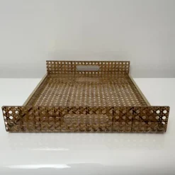 Pamono Serving Tray in Acrylic Glass, Cannage & Brass in the style of Christian Dior for Christian Dior><noscript><img width=