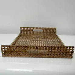 Pamono Serving Tray in Acrylic Glass, Cannage & Brass in the style of Christian Dior for Christian Dior><noscript><img width=