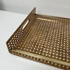 Pamono Serving Tray in Acrylic Glass, Cannage & Brass in the style of Christian Dior for Christian Dior><noscript><img width=