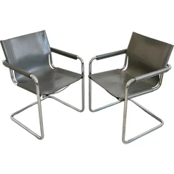 Hot Pamono Set of Bauhaus Leather Visitor Chairs by Mart Stam for Matteo Grassi, 1970s