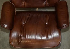 Discount Pamono Set of Brown Leather Lounge Chair and Ottoman with Bentwood Frame
