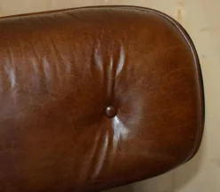 Discount Pamono Set of Brown Leather Lounge Chair and Ottoman with Bentwood Frame