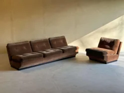 New Pamono Set of Brown Velvet Sofa and Lounge Chair by Paolo Caliari for Cassina, 1960s
