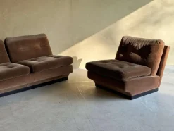 New Pamono Set of Brown Velvet Sofa and Lounge Chair by Paolo Caliari for Cassina, 1960s