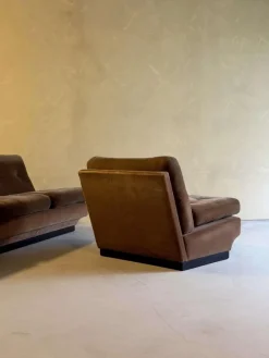 New Pamono Set of Brown Velvet Sofa and Lounge Chair by Paolo Caliari for Cassina, 1960s
