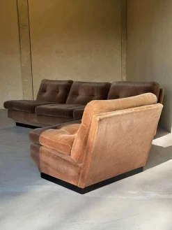 New Pamono Set of Brown Velvet Sofa and Lounge Chair by Paolo Caliari for Cassina, 1960s