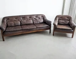 Sale Pamono Set of Brutalist Leather Sofa & Lounge Chair by Hain & Thome, 1970s