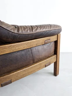 Sale Pamono Set of Brutalist Leather Sofa & Lounge Chair by Hain & Thome, 1970s