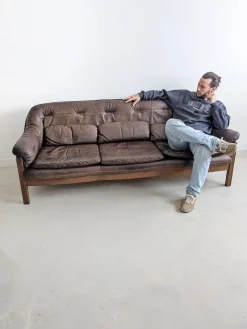 Sale Pamono Set of Brutalist Leather Sofa & Lounge Chair by Hain & Thome, 1970s