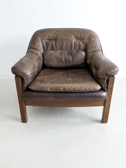 Sale Pamono Set of Brutalist Leather Sofa & Lounge Chair by Hain & Thome, 1970s