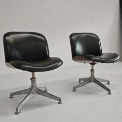 Discount Pamono Set of Chairs in Black Eco-Leather and Walnut from Mim Roma, 1960s