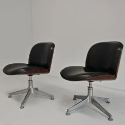 Discount Pamono Set of Chairs in Black Eco-Leather and Walnut from Mim Roma, 1960s