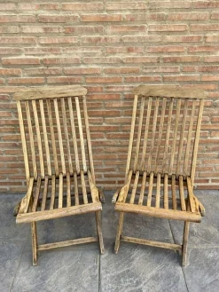 Pamono Set of Cunard Line Teak Slat Back Deck Folding Chair from Scan Com, 1960s> Garden Seating