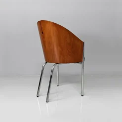 Pamono Set of Italian Modern Wood Metal and Leather King Costes Chairs by Philippe Starck, 1984><noscript><img width=