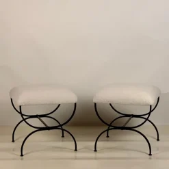 Best Pamono Set of Large Strapontin Shearling Stools by Atelier Cabanel