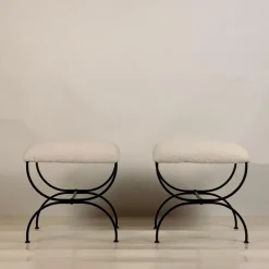 Best Pamono Set of Large Strapontin Shearling Stools by Atelier Cabanel