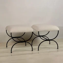 Best Pamono Set of Large Strapontin Shearling Stools by Atelier Cabanel