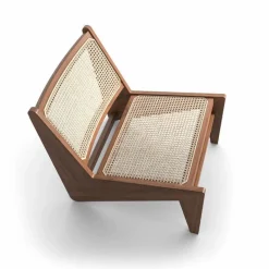 Best Pamono Set of Low Kangaroo Armchairs in Wood and Woven Viennese Cane by Pierre Jeanneret for Cassina