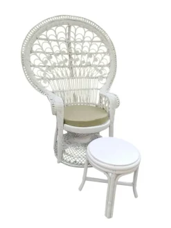 Sale Pamono Set of Mid-Century White Rattan & Wicker Peacock Chair and Ottoman, 1970s