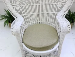 Sale Pamono Set of Mid-Century White Rattan & Wicker Peacock Chair and Ottoman, 1970s