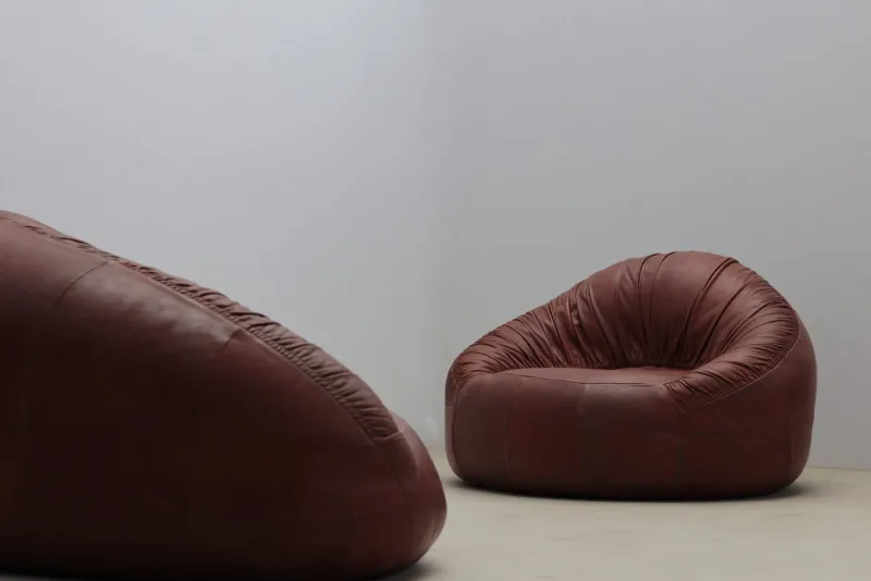 Discount Pamono Set of Pangolin Leather Sofa and Armchair by Egg Designs, 2015
