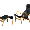 Outlet Pamono Set of Pernilla Easy Chair and Ottoman in Beech and Black Upholstery by Bruno Mathsson for Dux, 1970s