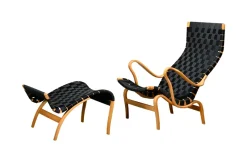 Outlet Pamono Set of Pernilla Easy Chair and Ottoman in Beech and Black Upholstery by Bruno Mathsson for Dux, 1970s