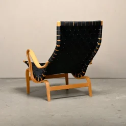 Outlet Pamono Set of Pernilla Easy Chair and Ottoman in Beech and Black Upholstery by Bruno Mathsson for Dux, 1970s