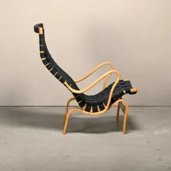 Outlet Pamono Set of Pernilla Easy Chair and Ottoman in Beech and Black Upholstery by Bruno Mathsson for Dux, 1970s