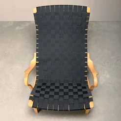 Outlet Pamono Set of Pernilla Easy Chair and Ottoman in Beech and Black Upholstery by Bruno Mathsson for Dux, 1970s