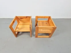 Pamono Set of Pine Children's Table Chairs by Marcel Gascoin, France, 1970s><noscript><img width=