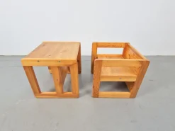 Pamono Set of Pine Children's Table Chairs by Marcel Gascoin, France, 1970s><noscript><img width=