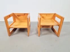 Pamono Set of Pine Children's Table Chairs by Marcel Gascoin, France, 1970s><noscript><img width=