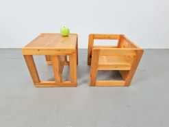 Pamono Set of Pine Children's Table Chairs by Marcel Gascoin, France, 1970s><noscript><img width=