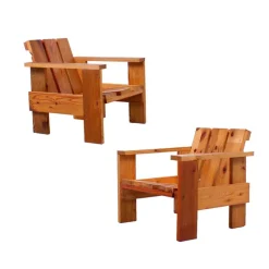 Pamono Set of Pine Crate Wood Children's Chairs in the style of Gerrit Rietveld, 1980s> Children's Chairs