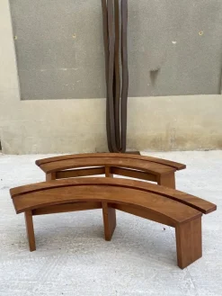Pamono Set of S38 Benches in Elm by Pierre Chapo, 1970s><noscript><img width=