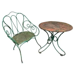 Hot Pamono Set of Twisted Iron Garden Chair and Table, 1900s
