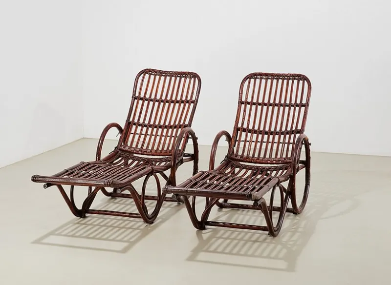 Best Pamono Set of Vintage German Chaise Lounges in Bamboo and Rattan, 1950s