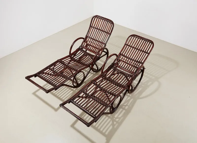 Best Pamono Set of Vintage German Chaise Lounges in Bamboo and Rattan, 1950s
