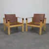 New Pamono Set of Vintage Lounge Chairs in Teak and Saddle Leather by Karl Heinz Bergmiller for Escriba, 1970s