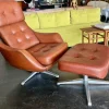 Pamono Set of Vintage Vinyl Leather Lounge Swivel Chair and Ottoman in Cognac Brown, 1970s> Office Chairs