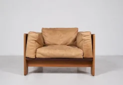 Pamono Set of Wood & Leather Bastiano Seating Set by Tobia Scarpa for Gavina, Italy, 1960s> Living Room Sets