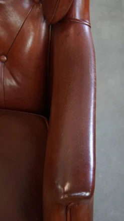 Pamono Sheepskin Chesterfield Armchairs and Ottoman, Set of 3><noscript><img width=